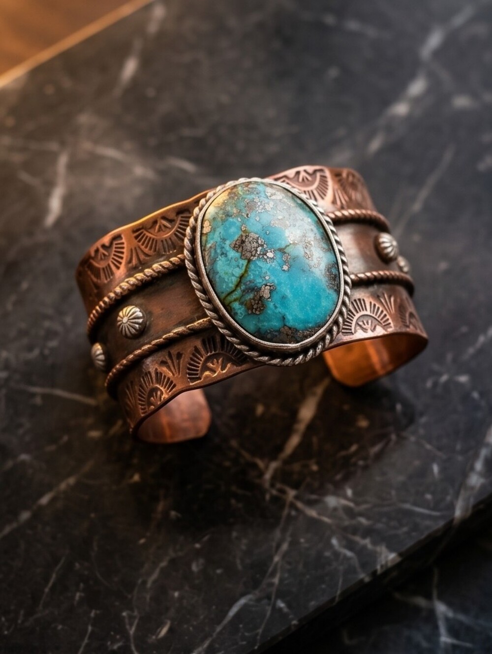 Handcrafted Turquoise Copper Cuff Bracelet - Women Jewelry